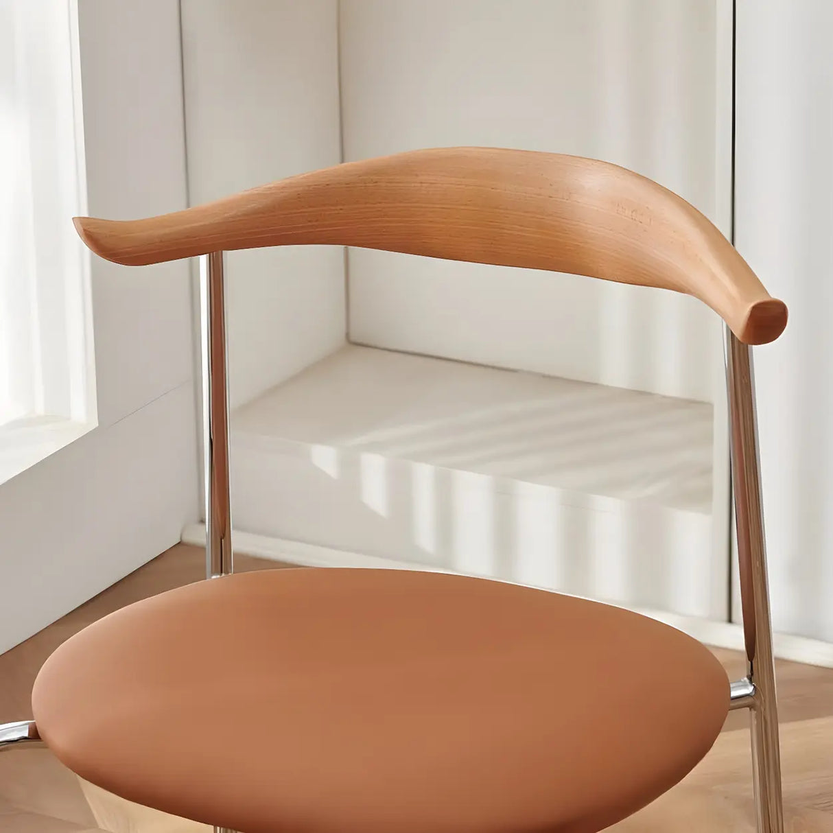 Open Low Back Faux Leather Steel Dining Side Chair Image - 3