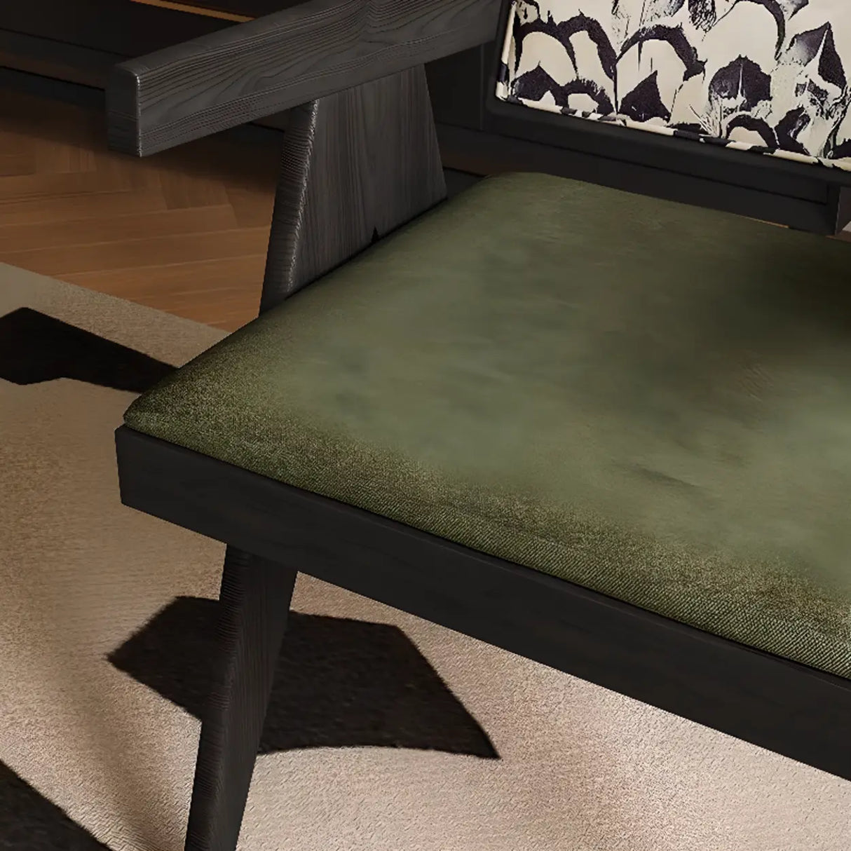 Open Pattern Back Cotton Arm Dining Chair Olive Green Image - 12