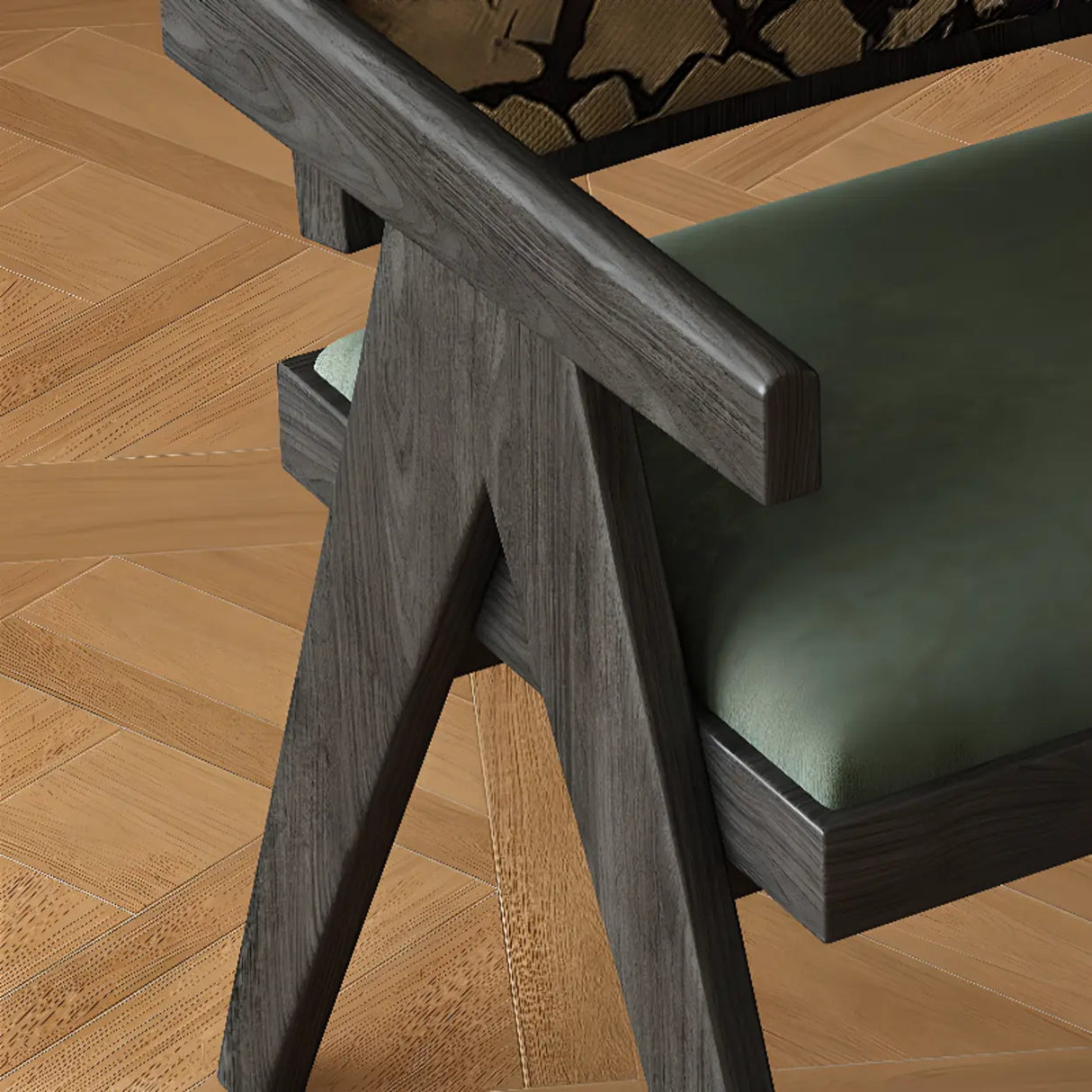 Open Pattern Back Cotton Arm Dining Chair Olive Green Image - 14