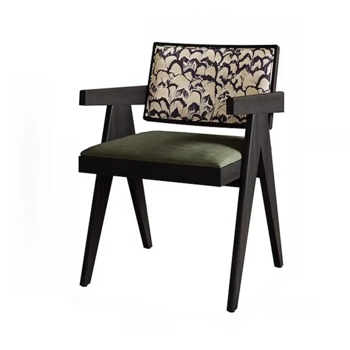 Open Pattern Back Cotton Arm Dining Chair Olive Green Image - 18