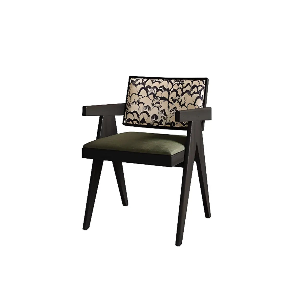 Open Pattern Back Cotton Arm Dining Chair Olive Green Image - 2