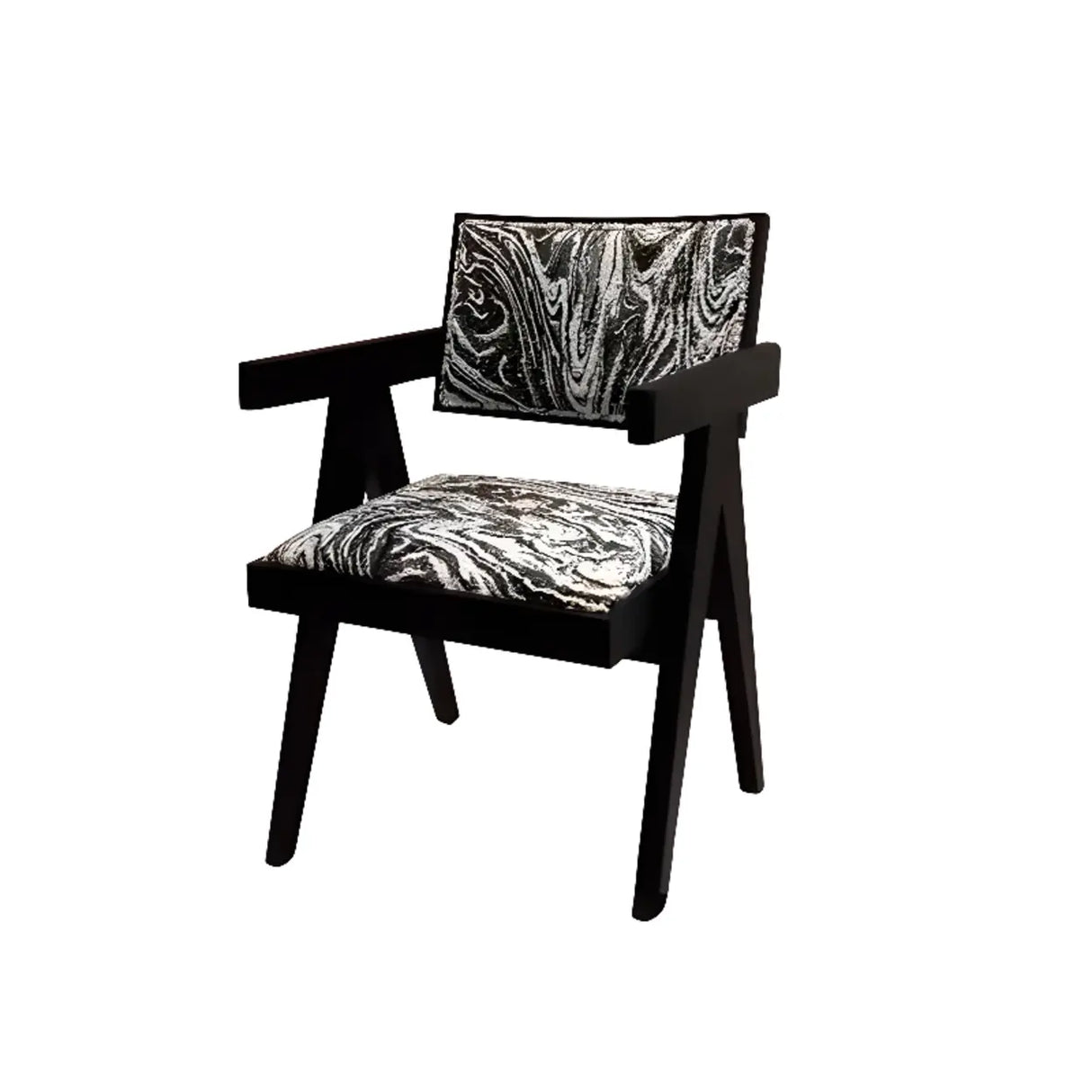 Open Pattern Back Cotton Arm Dining Chair Olive Green Image - 5