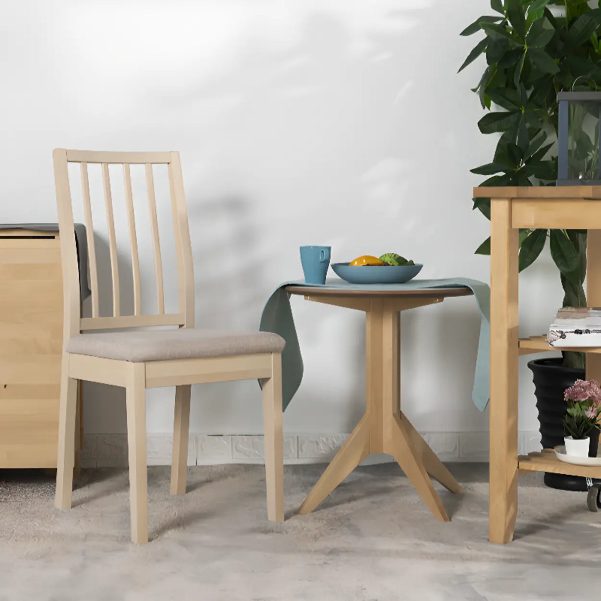 Open Slat Back Fabric Seat Wooden Dining Chair Brown Image - 10