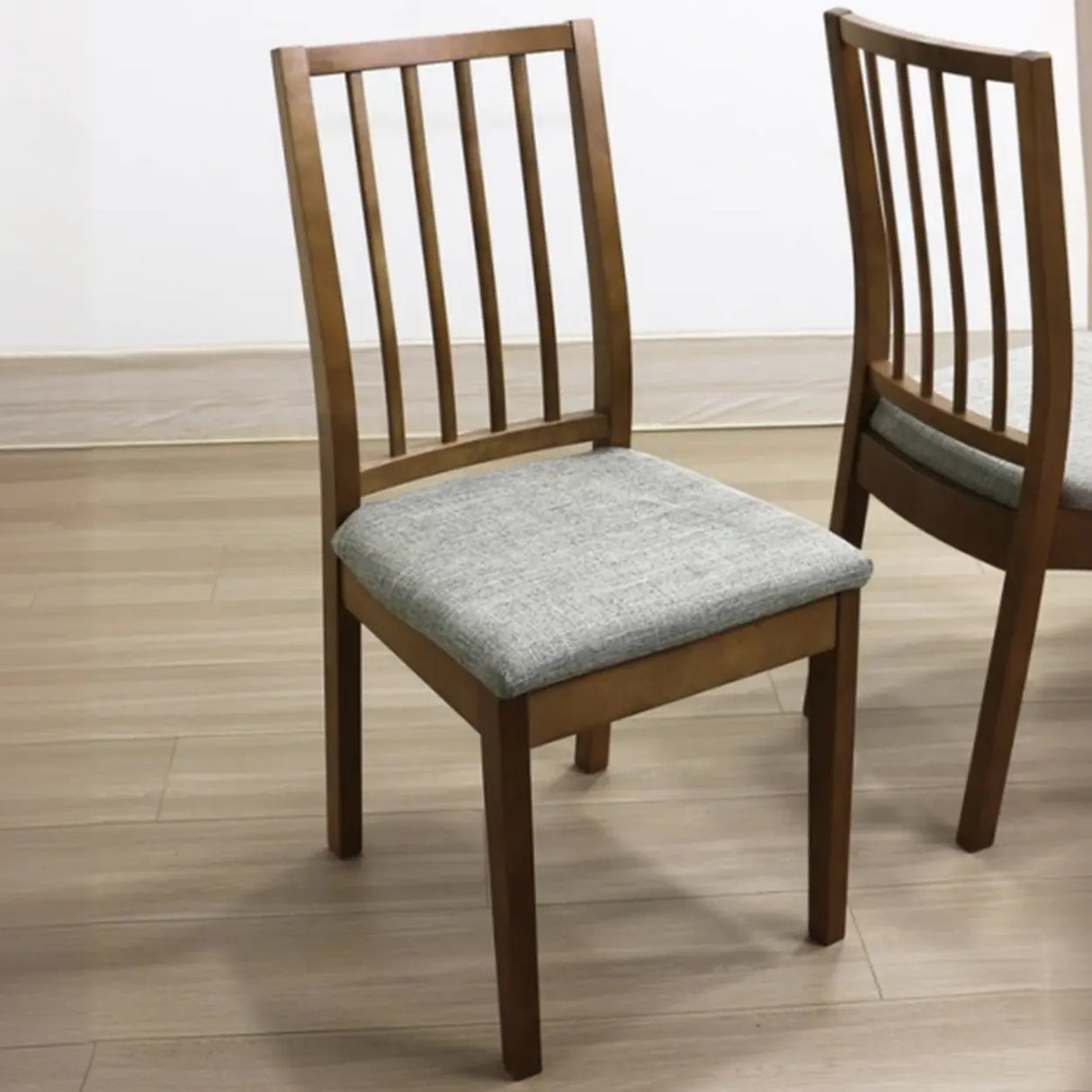 Open Slat Back Fabric Seat Wooden Dining Chair Brown Image - 11