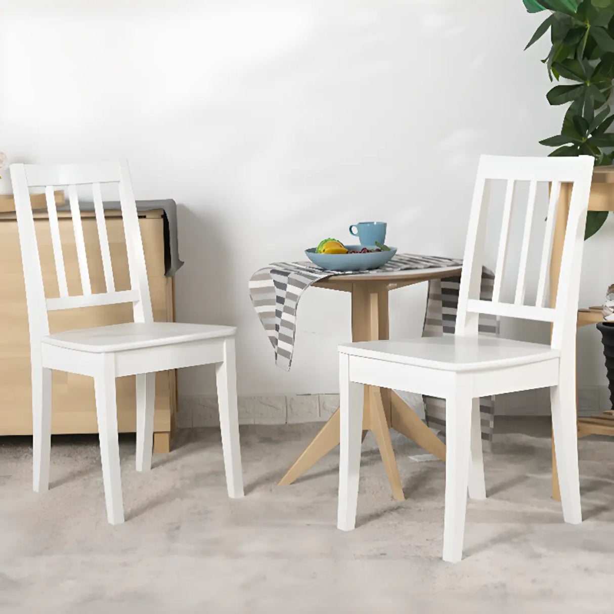 Open Slat Back Fabric Seat Wooden Dining Chair Brown Image - 12