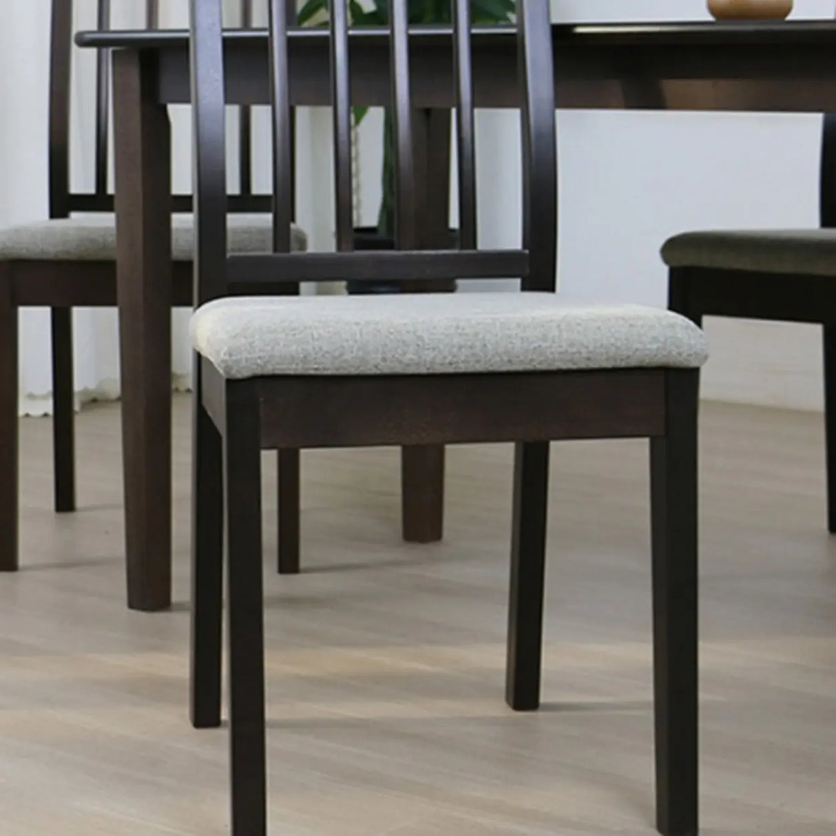 Open Slat Back Fabric Seat Wooden Dining Chair Brown Image - 13