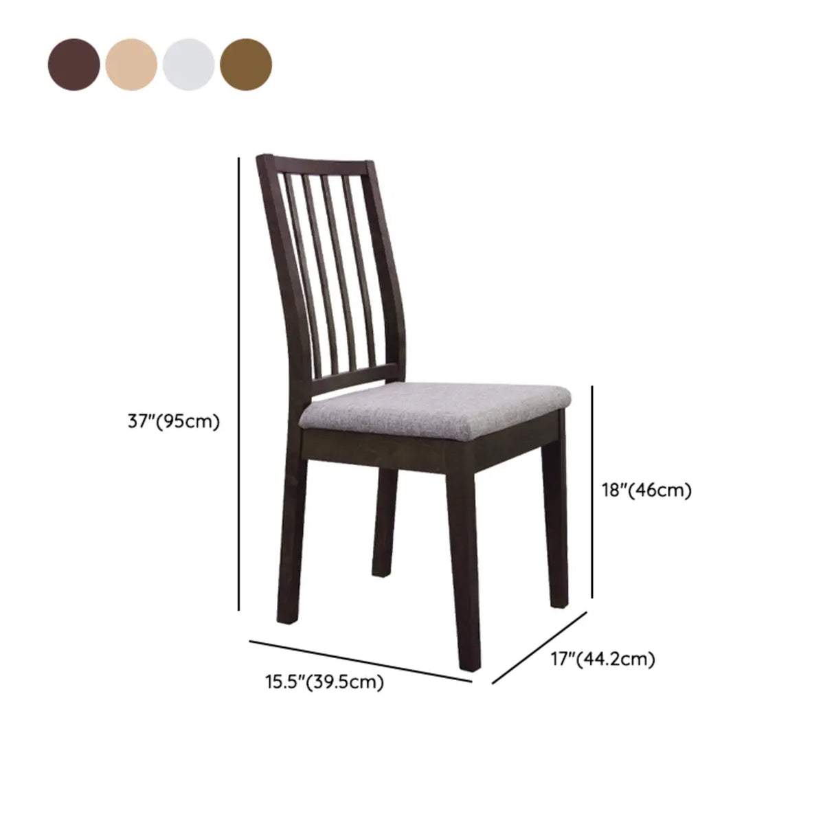 Open Slat Back Fabric Seat Wooden Dining Chair Brown