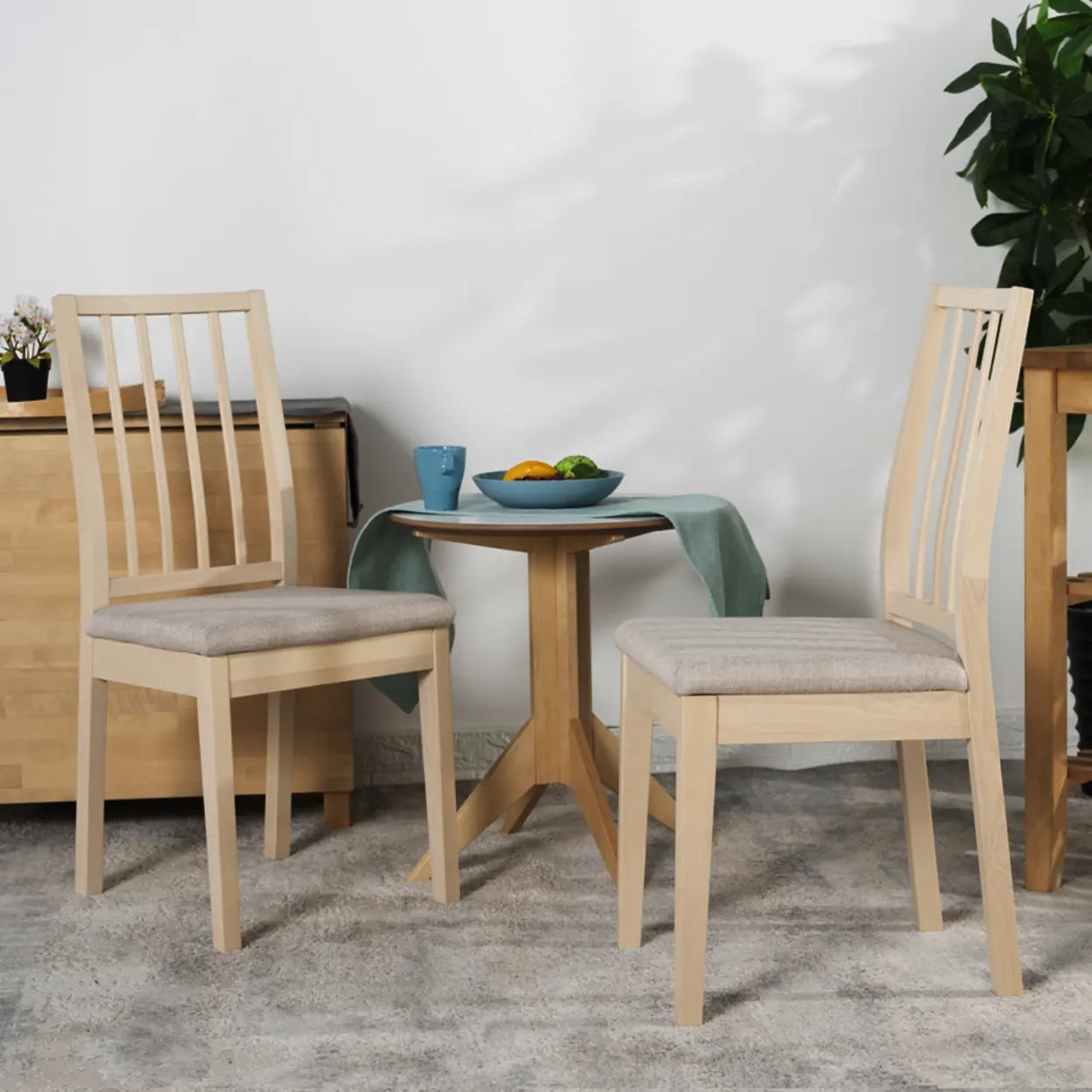 Open Slat Back Fabric Seat Wooden Dining Chair Brown Image - 4