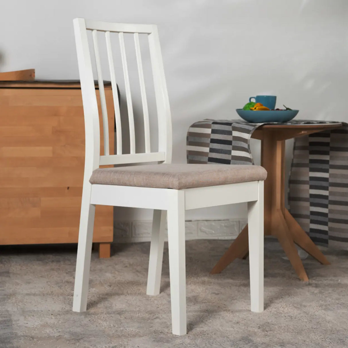 Open Slat Back Fabric Seat Wooden Dining Chair Brown Image - 5