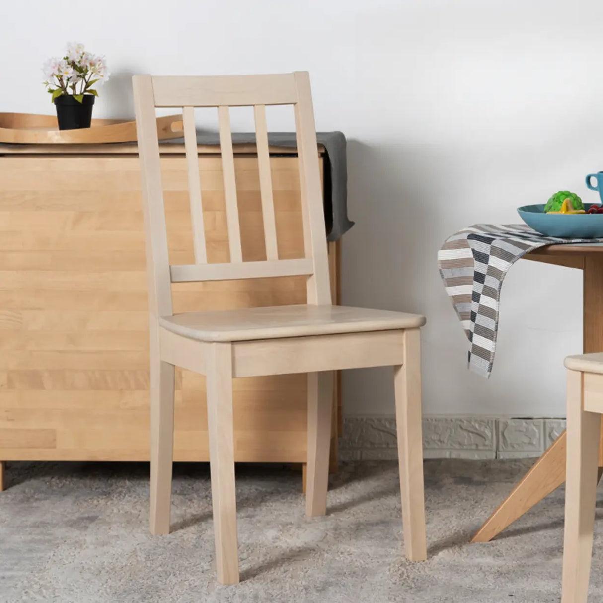 Open Slat Back Fabric Seat Wooden Dining Chair Brown Image - 7