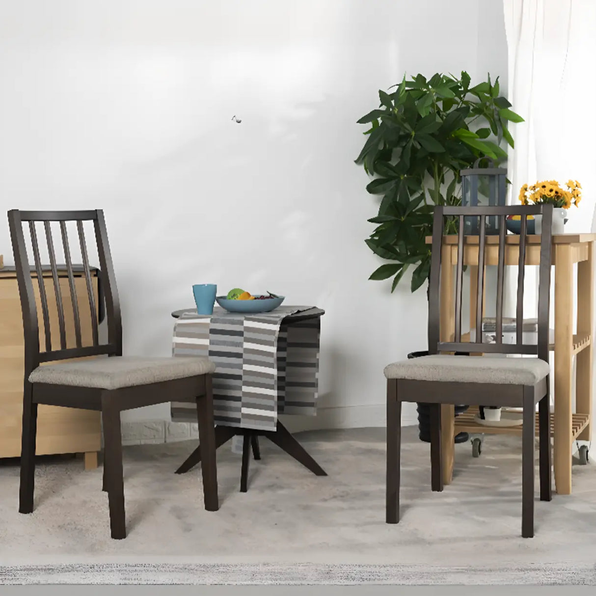 Open Slat Back Fabric Seat Wooden Dining Chair Brown Image - 8