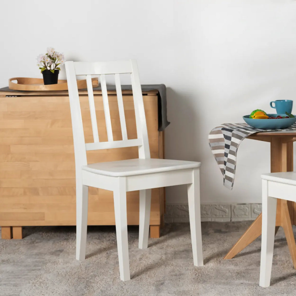 Open Slat Back Fabric Seat Wooden Dining Chair Brown Image - 9