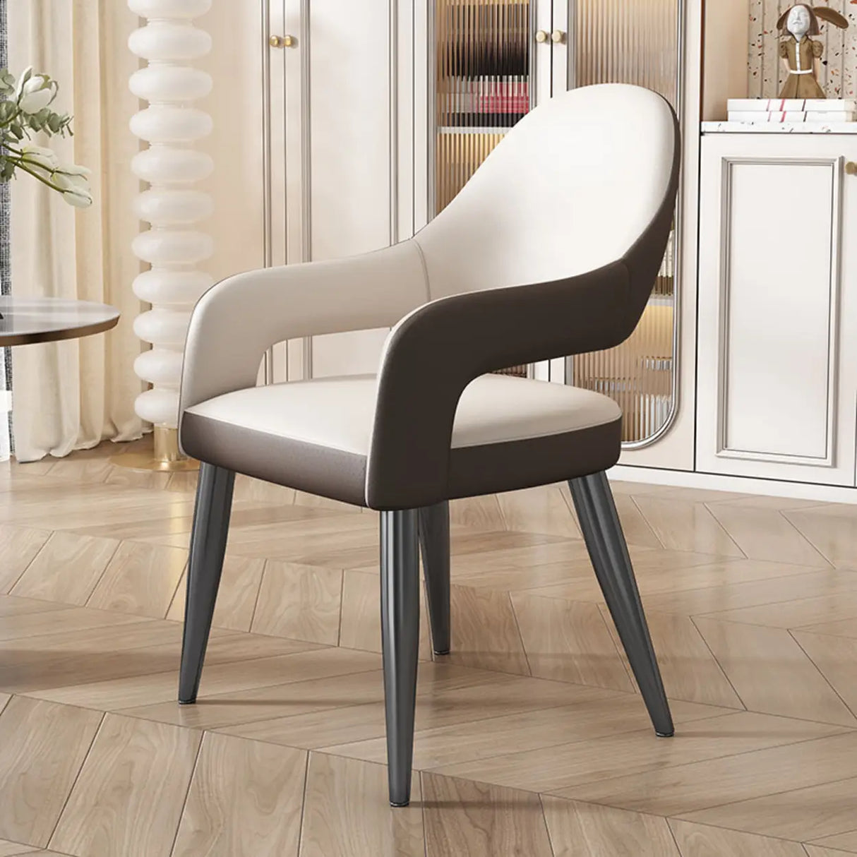 Open Standard Back Heights Faux Leather Arm Chair Image - 11