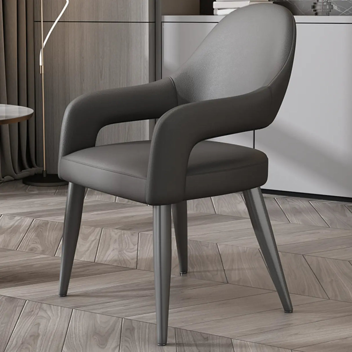 Open Standard Back Heights Faux Leather Arm Chair Image - 2