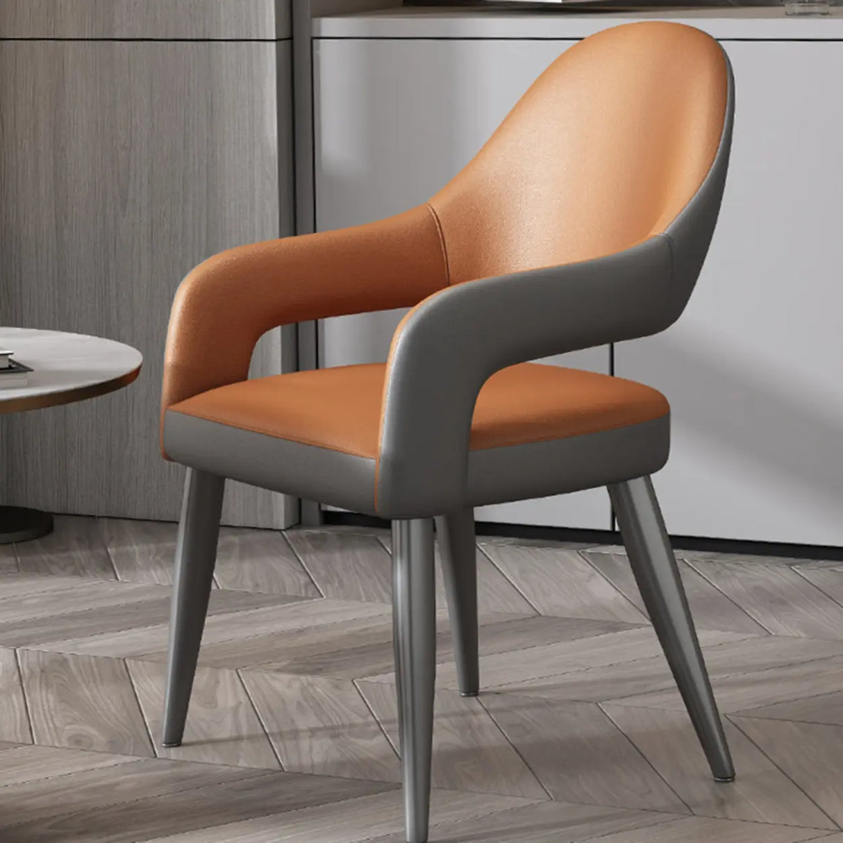 Open Standard Back Heights Faux Leather Arm Chair Image - 4