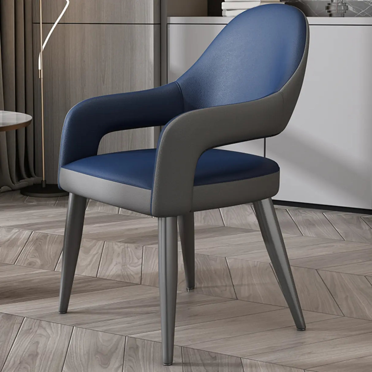 Open Standard Back Heights Faux Leather Arm Chair Image - 5