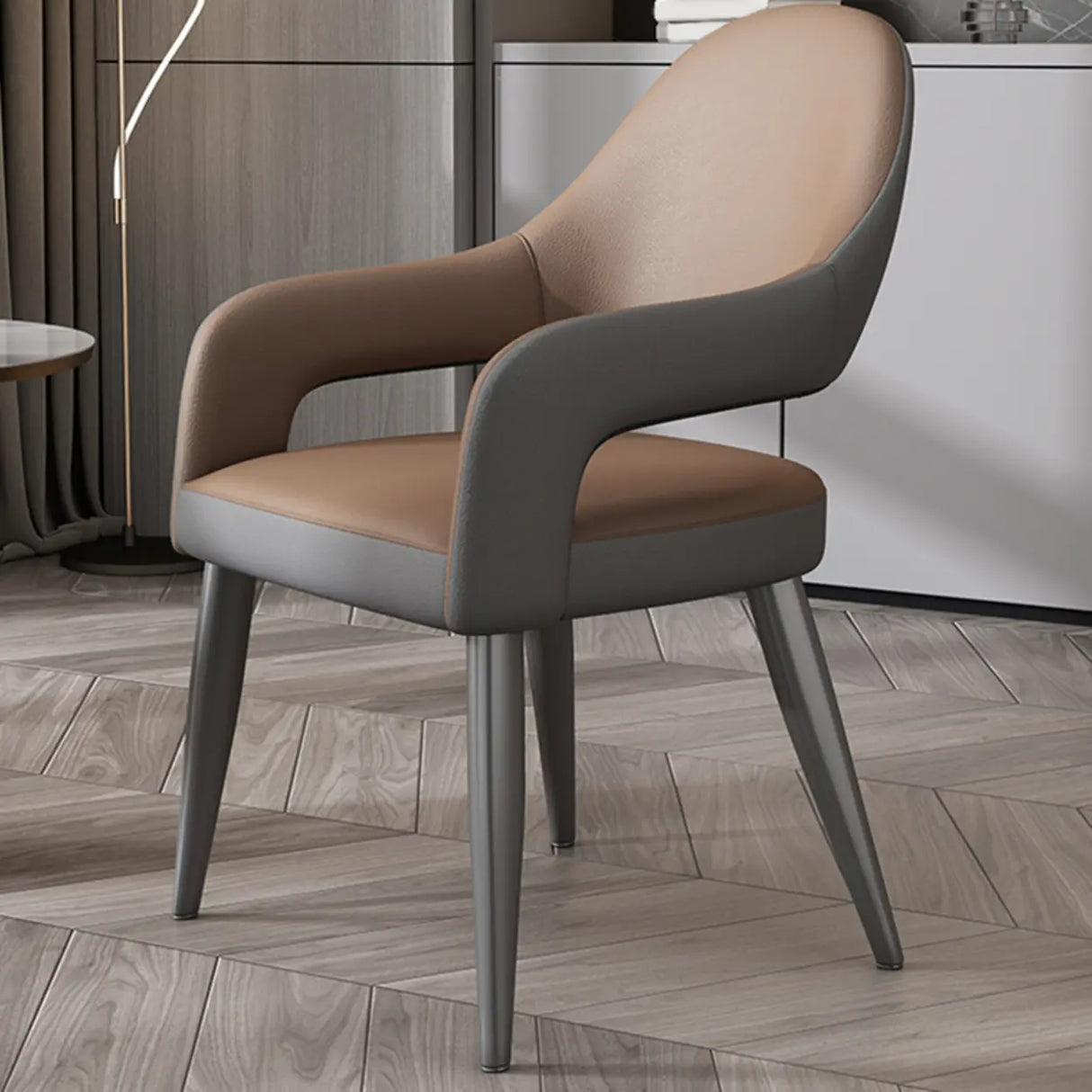 Open Standard Back Heights Faux Leather Arm Chair Image - 7