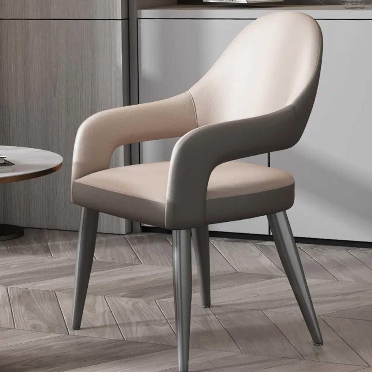 Open Standard Back Heights Faux Leather Arm Chair Image - 9