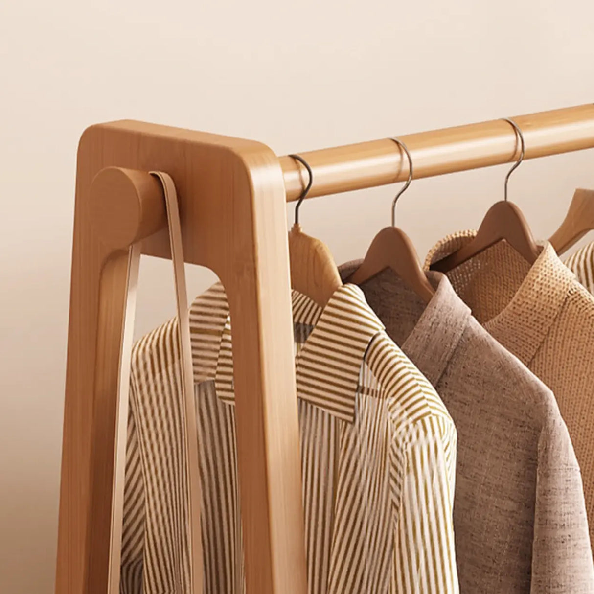 Open Storage A-Frame Bamboo Hooks Coat Rack with Shelves Image - 10