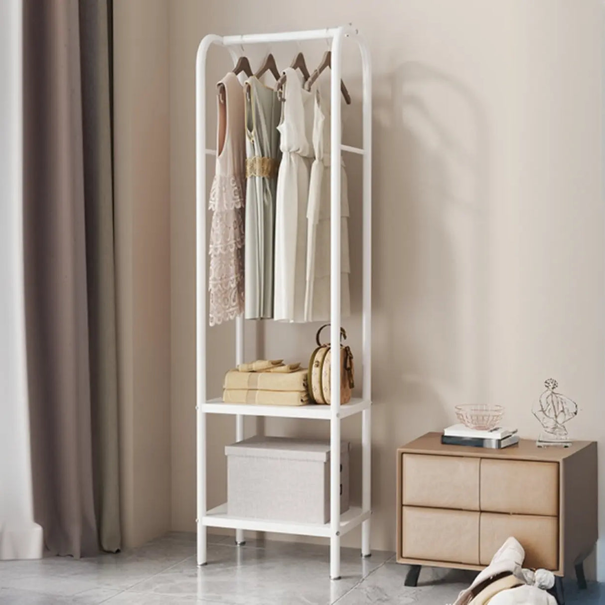 Open Storage Bedside Metal Hall Tree with Shelves Image - 13