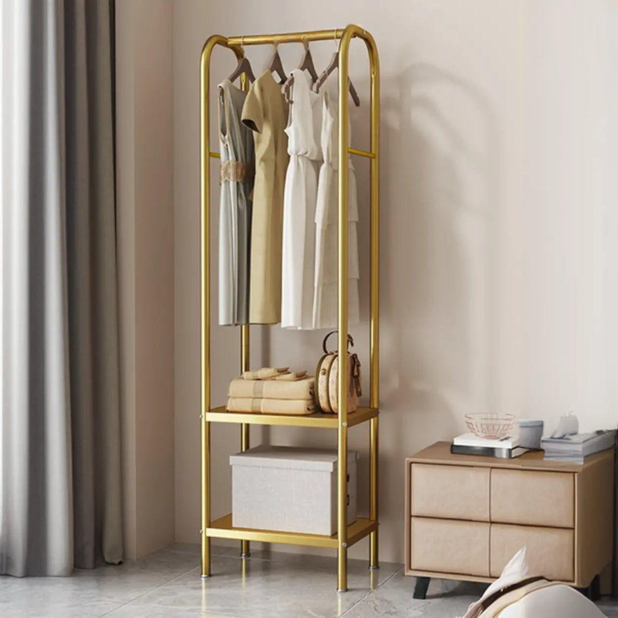 Open Storage Bedside Metal Hall Tree with Shelves Image - 14