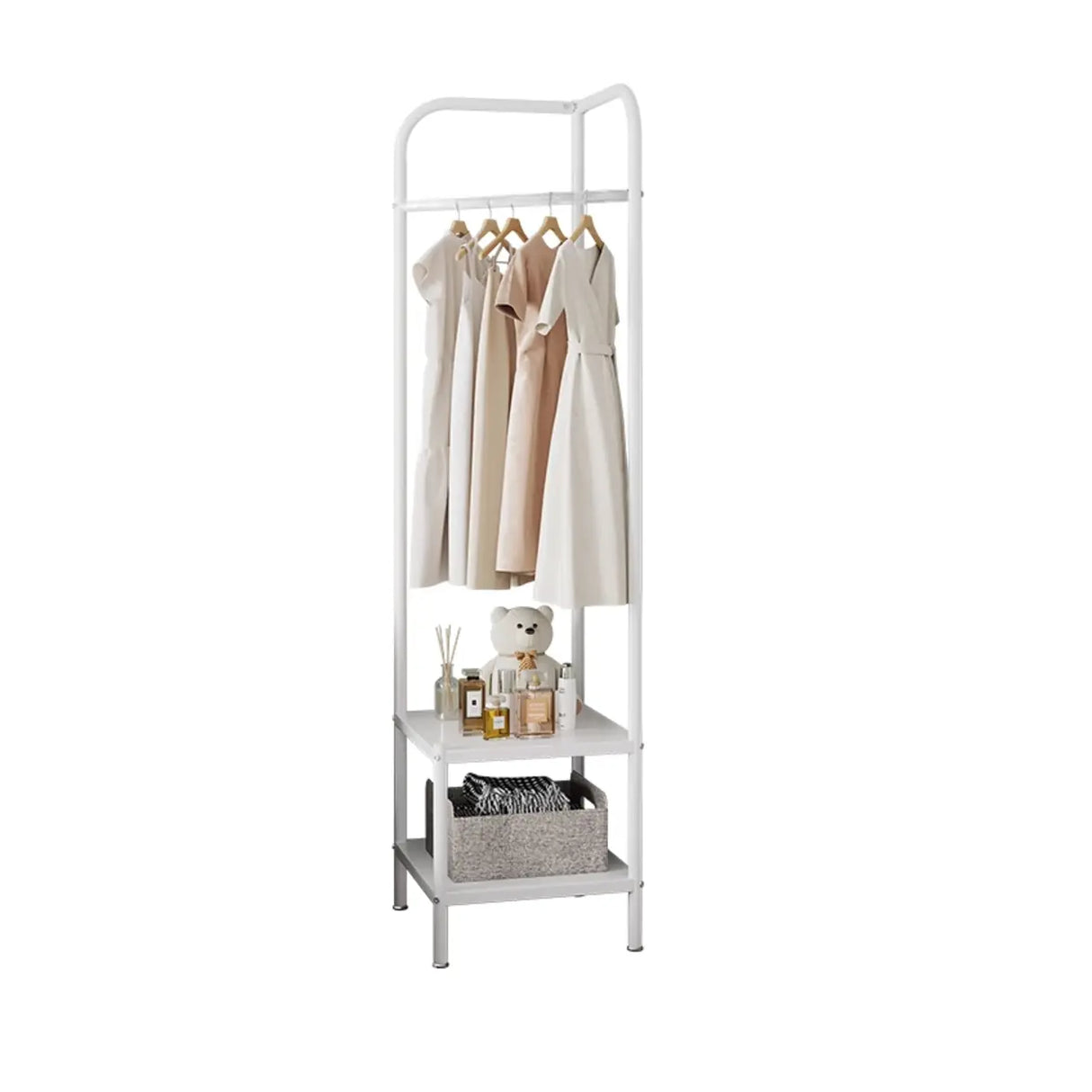 Open Storage Bedside Metal Hall Tree with Shelves Image - 18