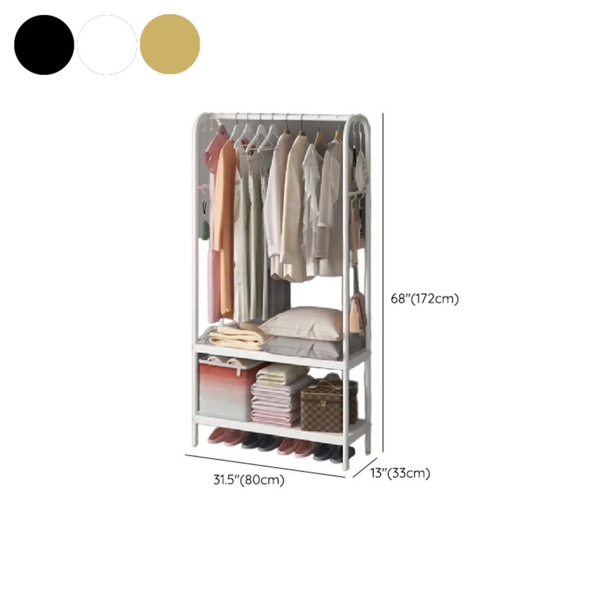 Open Storage Bedside Metal Hall Tree with Shelves Image - 21