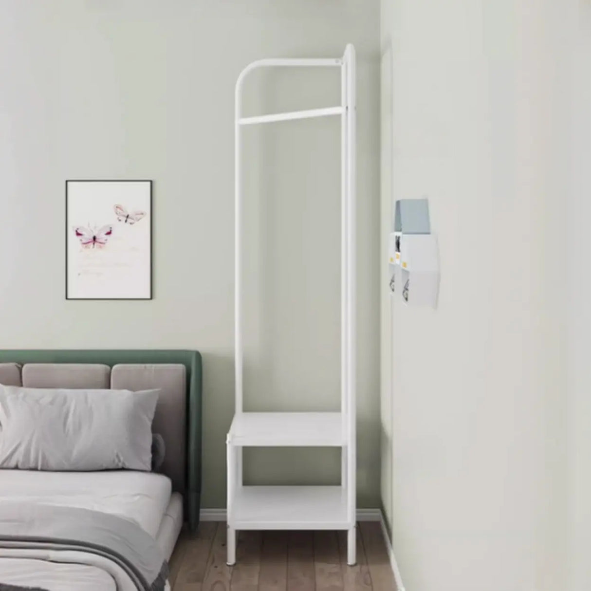 Open Storage Bedside Metal Hall Tree with Shelves Image - 3