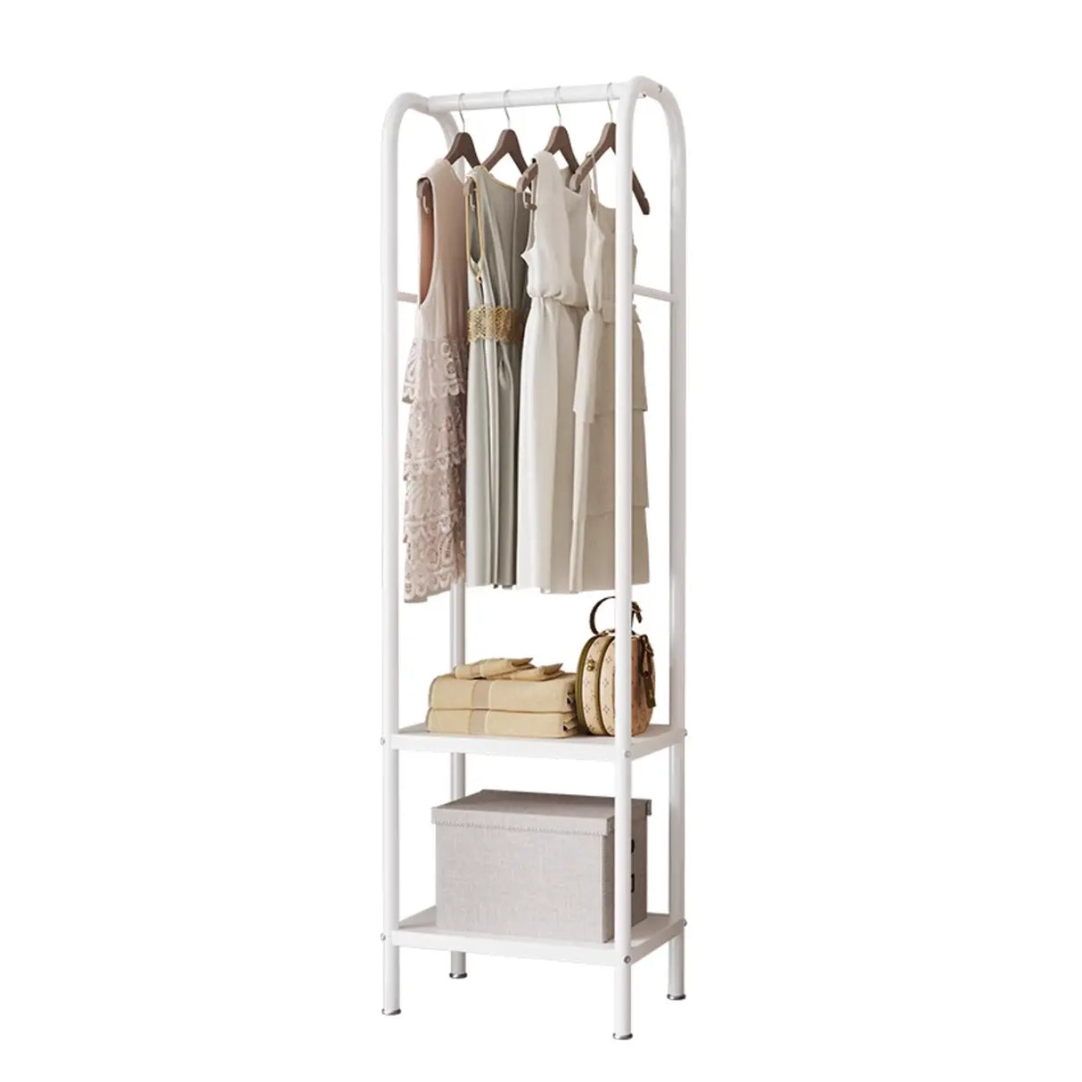 Open Storage Bedside Metal Hall Tree with Shelves Image - 5
