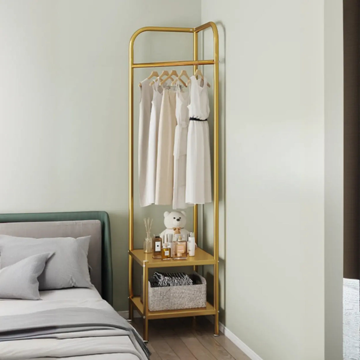 Open Storage Bedside Metal Hall Tree with Shelves Image - 9