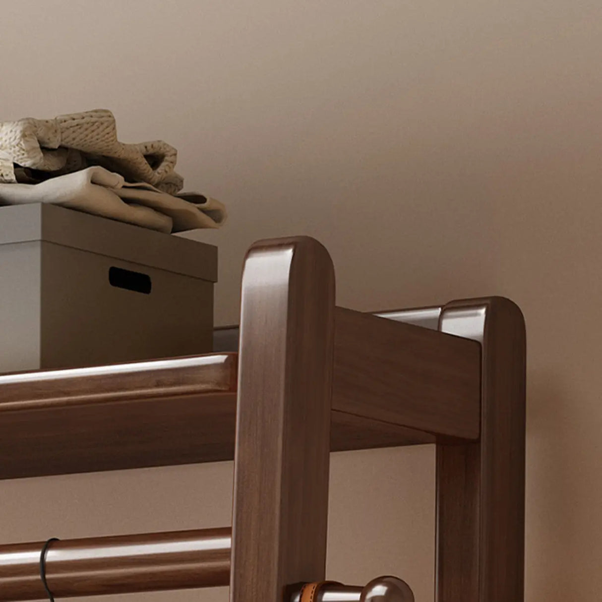 Open Storage Brown Shelves Wood Coat Rack with Drawers Image - 10