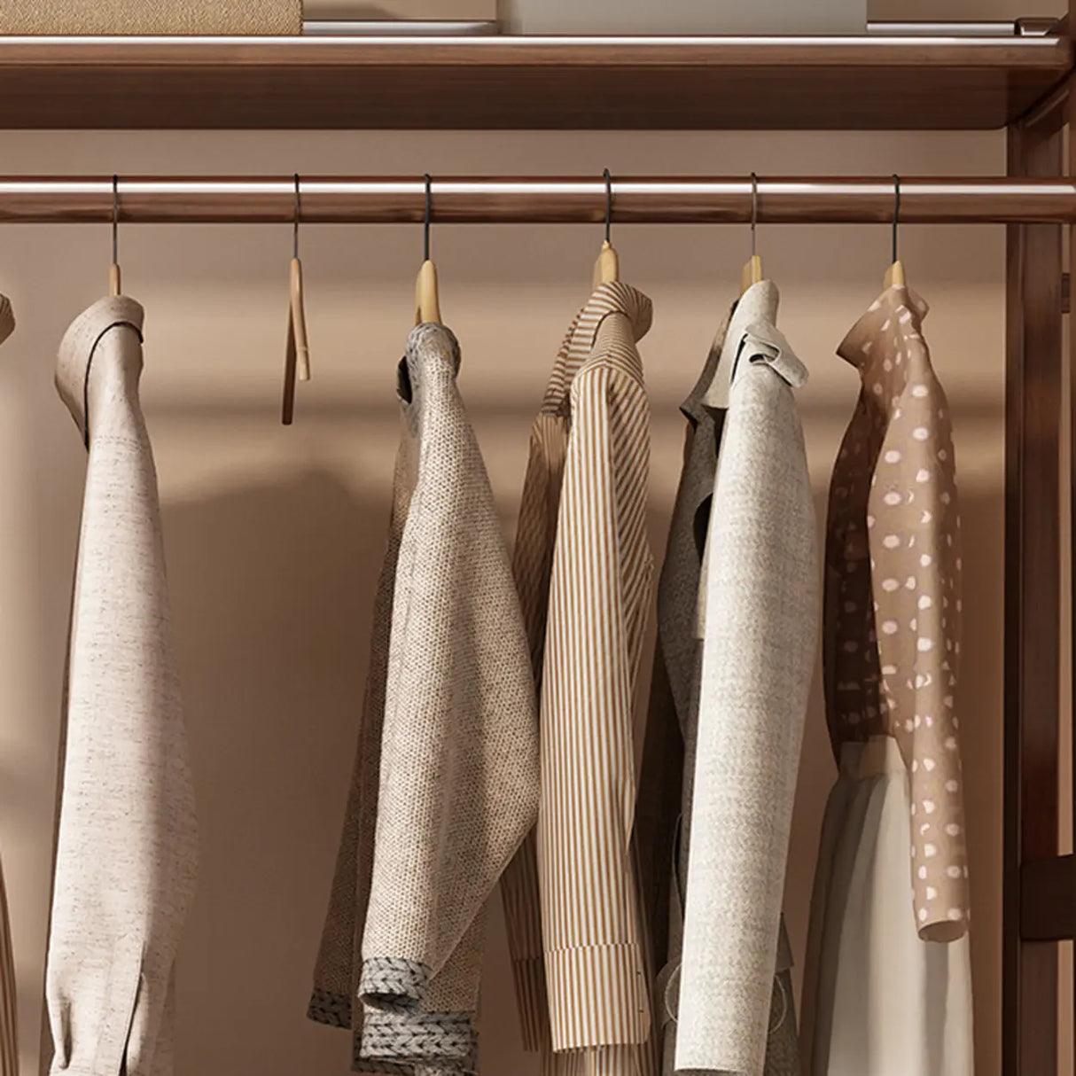 Open Storage Brown Shelves Wood Coat Rack with Drawers Image - 8