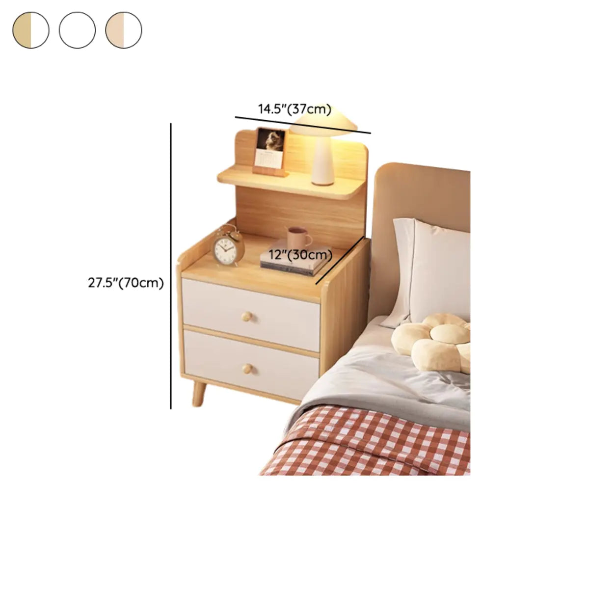 Open Storage Square Wood Warm White 2 Shelves Nightstand Image - 18