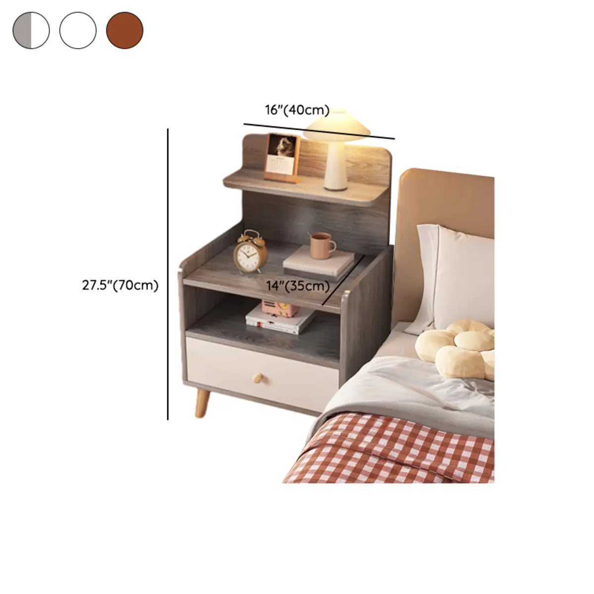 Open Storage Square Wood Warm White 2 Shelves Nightstand Image - 19