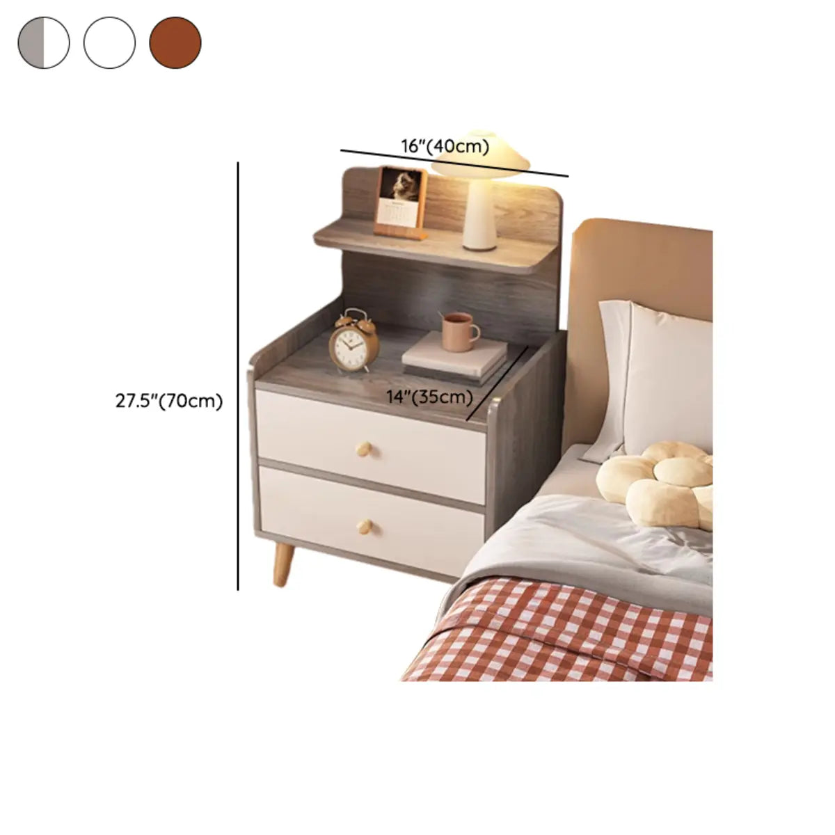 Open Storage Square Wood Warm White 2 Shelves Nightstand Image - 20