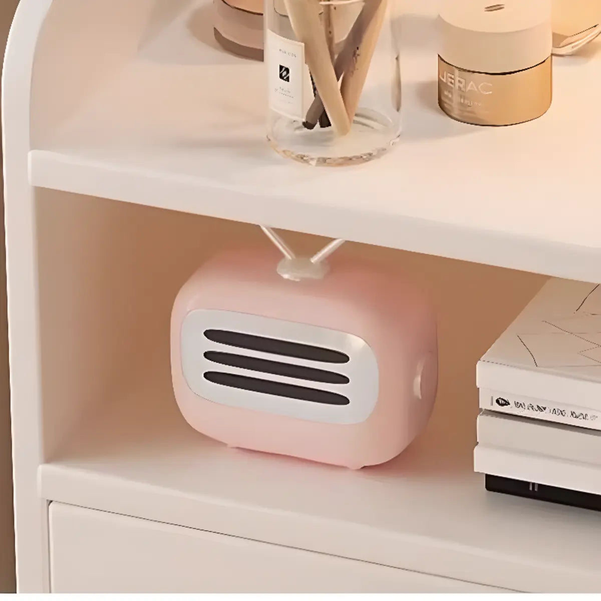 Open Storage Square Wood Warm White 2 Shelves Nightstand Image - 3