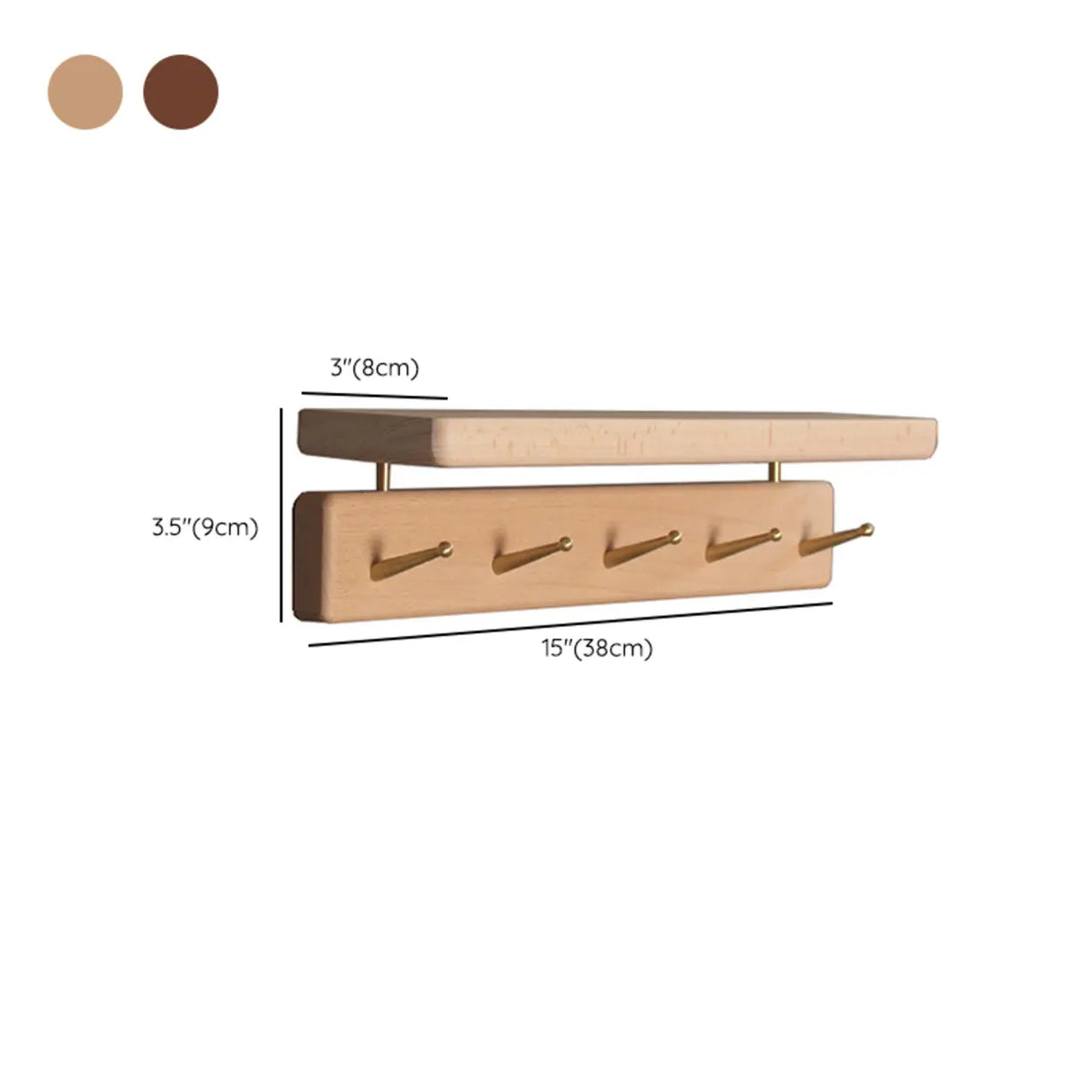 Open Storage Walnut Wall-Mounted Coat Rack with Shelf Image - 14