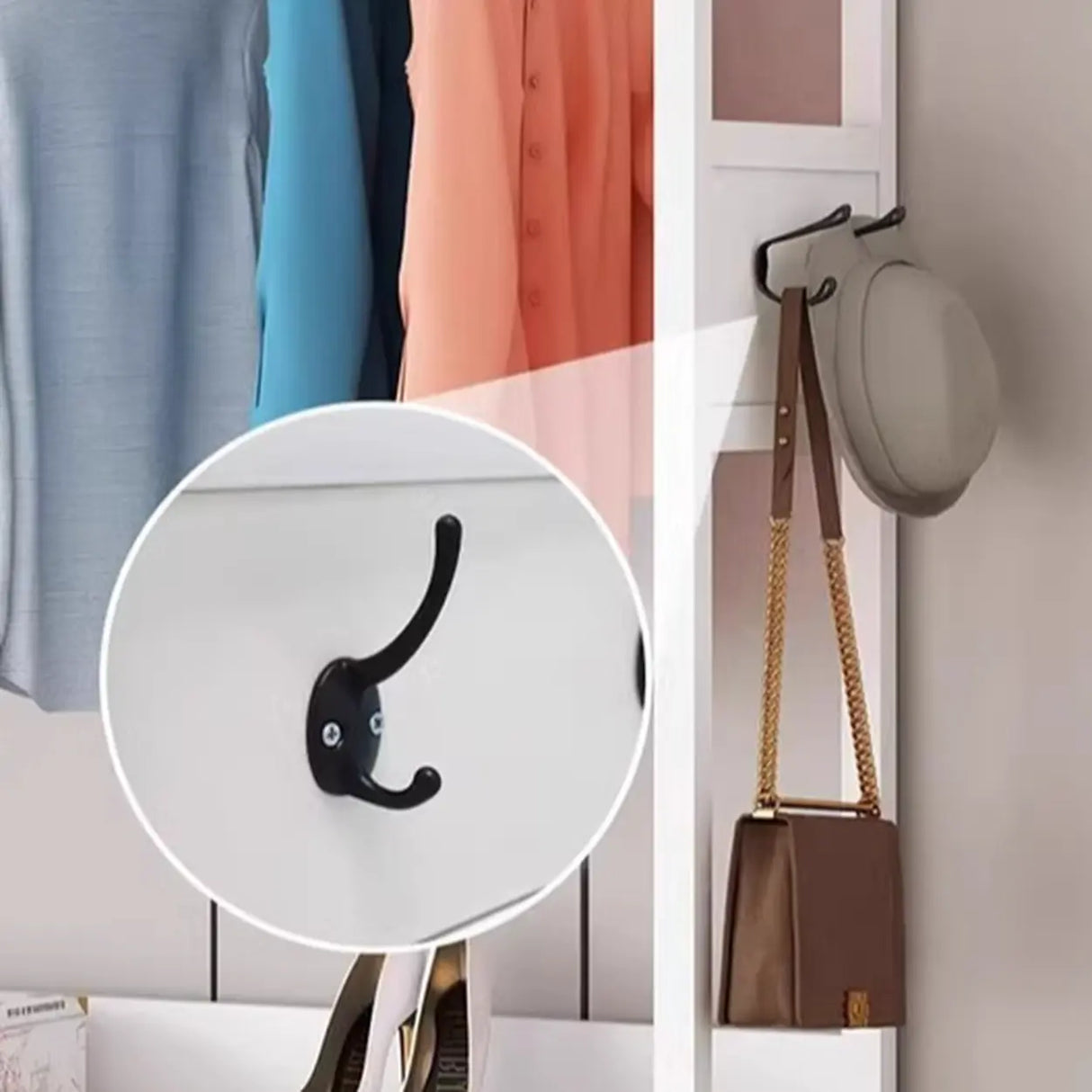 Open Storage White Steel Frame Entryway Hooks Coat Rack Image - 13