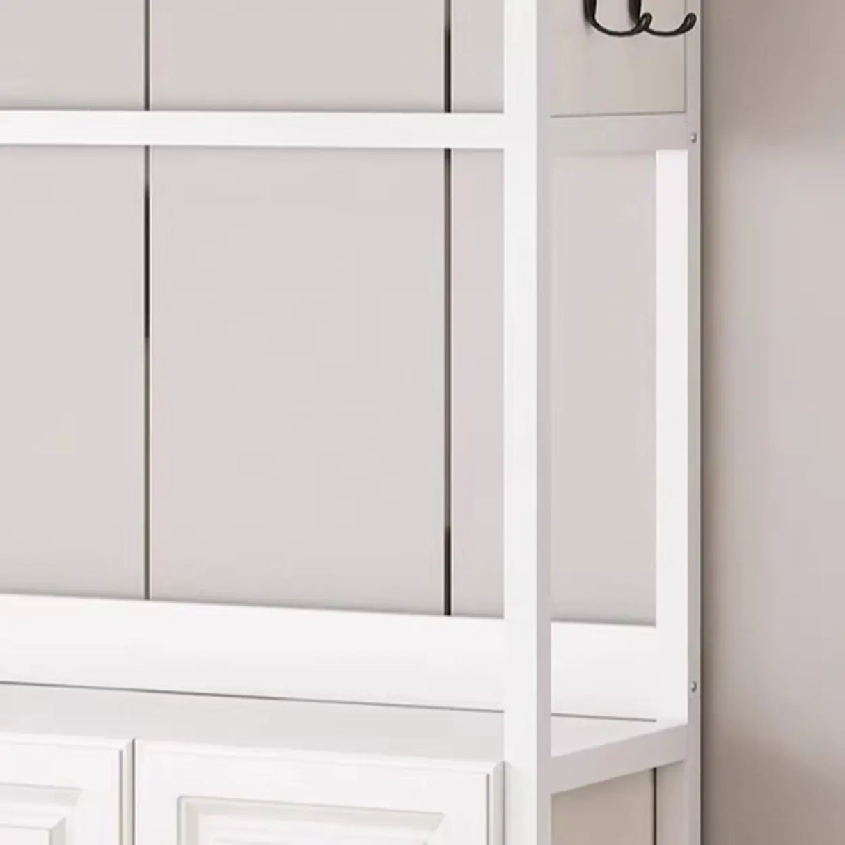 Open Storage White Steel Frame Entryway Hooks Coat Rack Image - 14