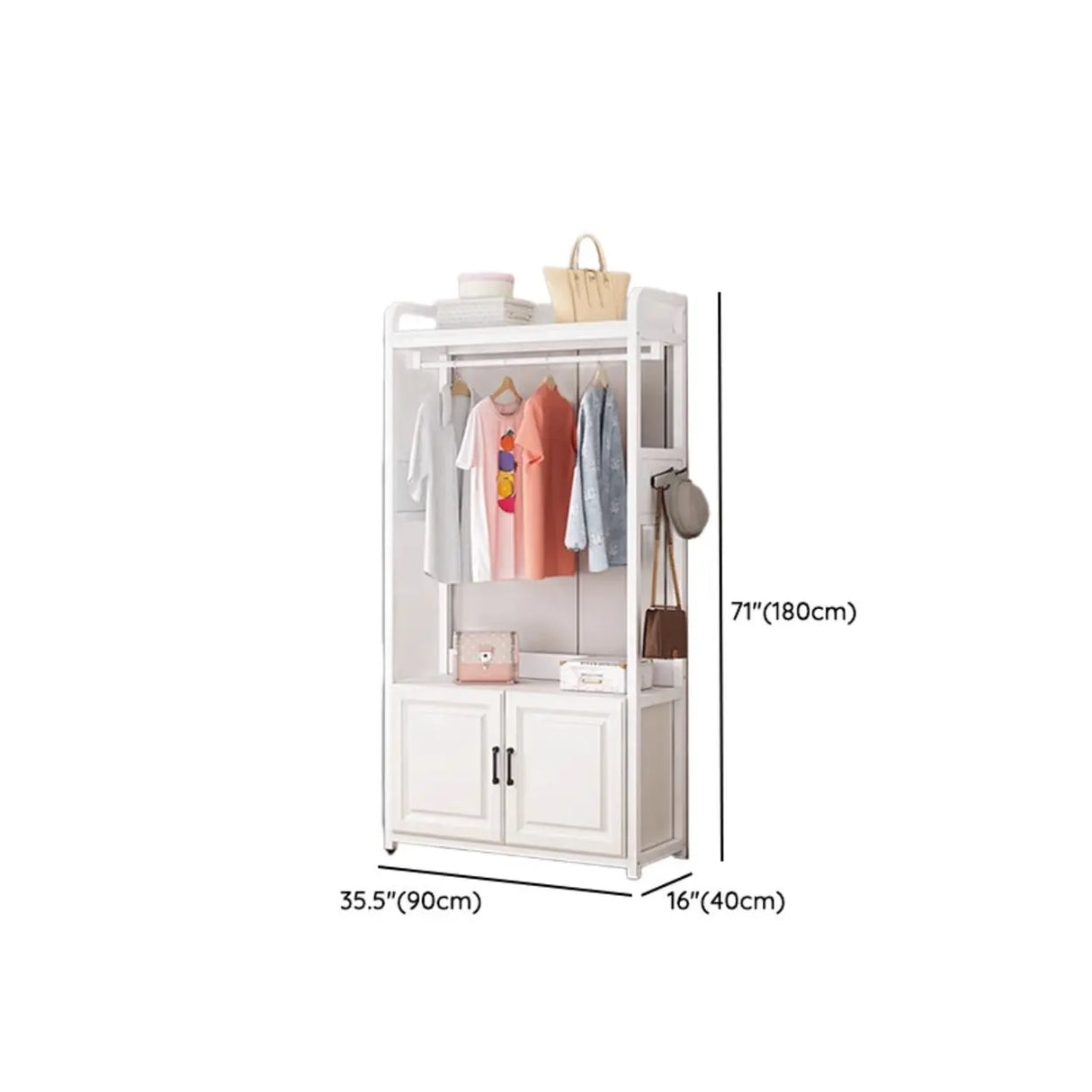 Open Storage White Steel Frame Entryway Hooks Coat Rack Image - 25