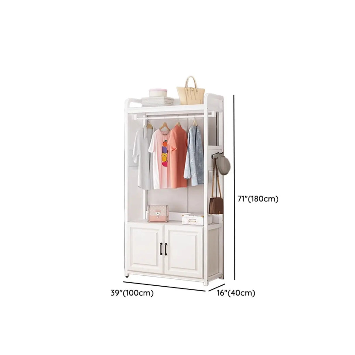 Open Storage White Steel Frame Entryway Hooks Coat Rack Image - 26