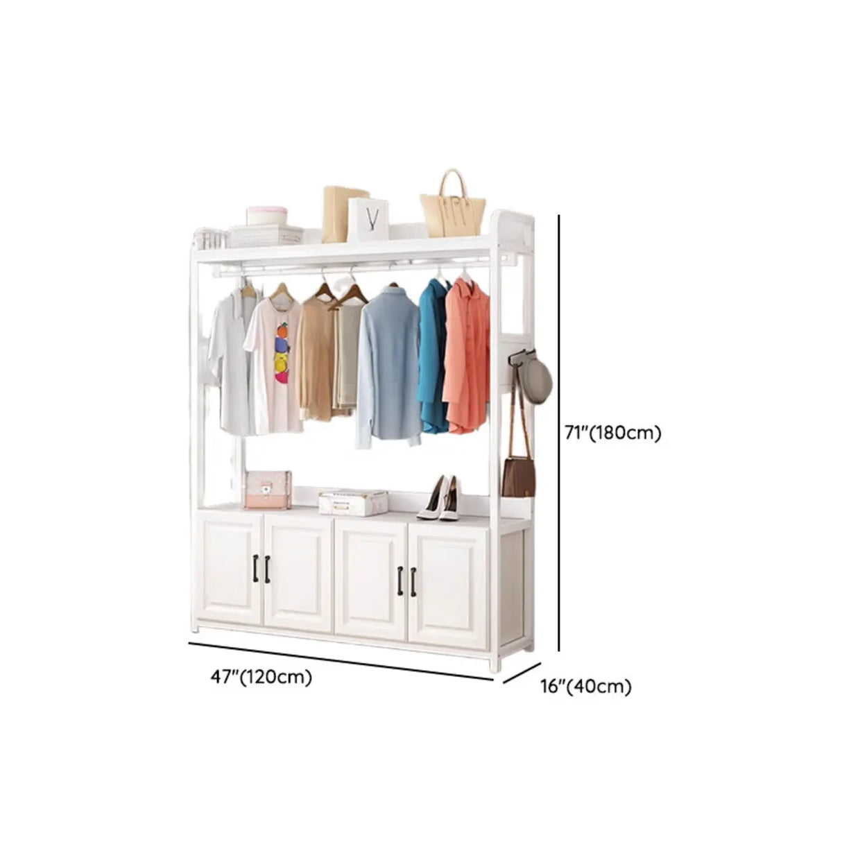 Open Storage White Steel Frame Entryway Hooks Coat Rack Image - 27