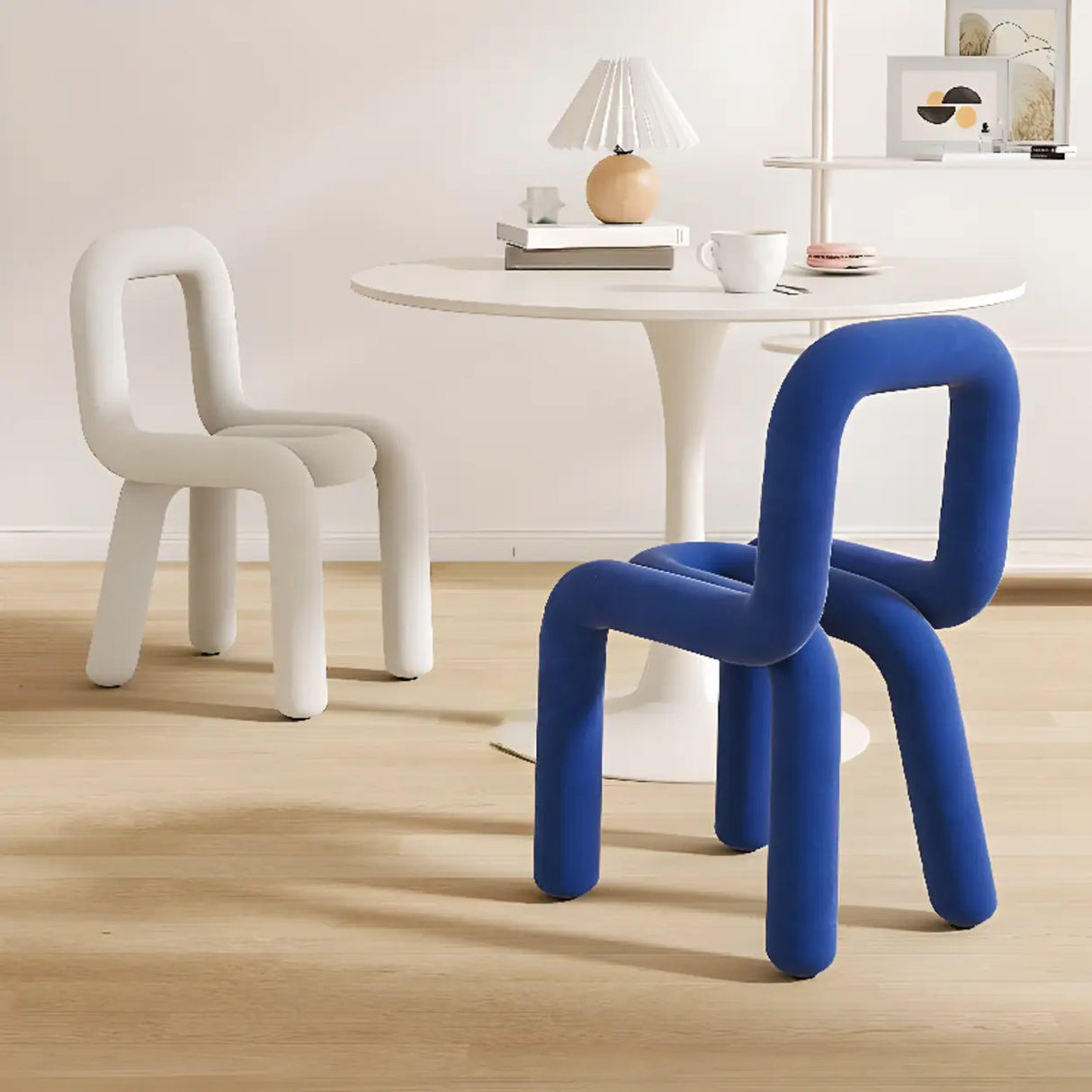 Open Unique Shaped Armless Upholstered Dining Chairs Image - 4