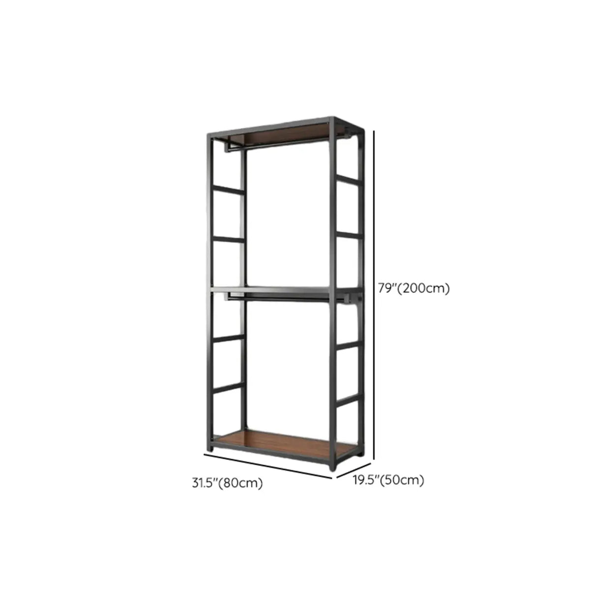 Open Wardrobe Black Metal Frame Coat Rack with Shelves Image - 11