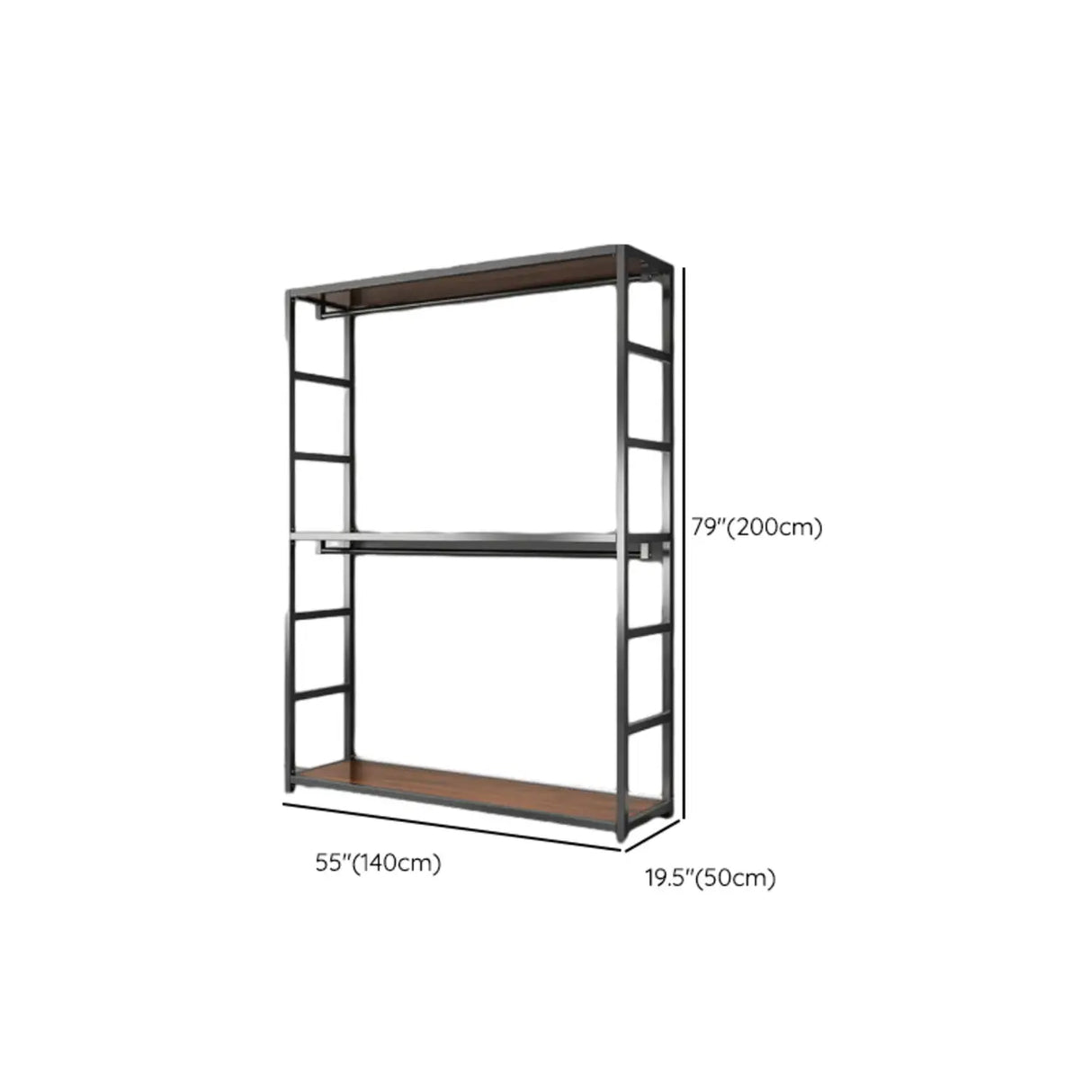 Open Wardrobe Black Metal Frame Coat Rack with Shelves Image - 13