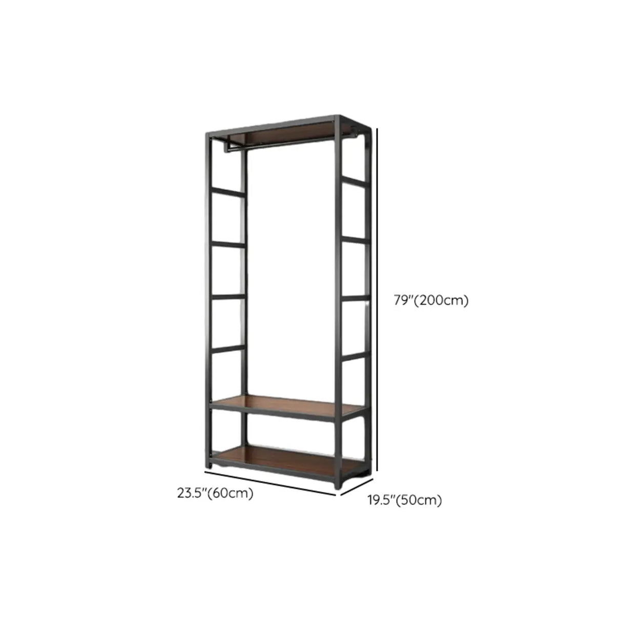 Open Wardrobe Black Metal Frame Coat Rack with Shelves Image - 14