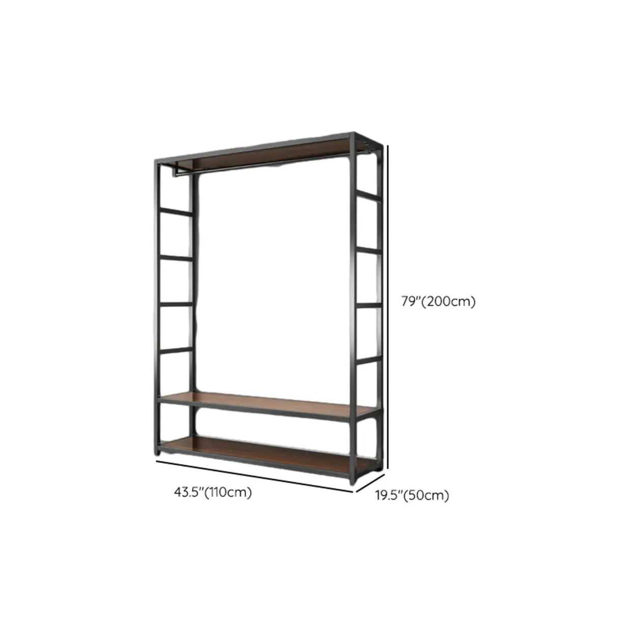 Open Wardrobe Black Metal Frame Coat Rack with Shelves Image - 16