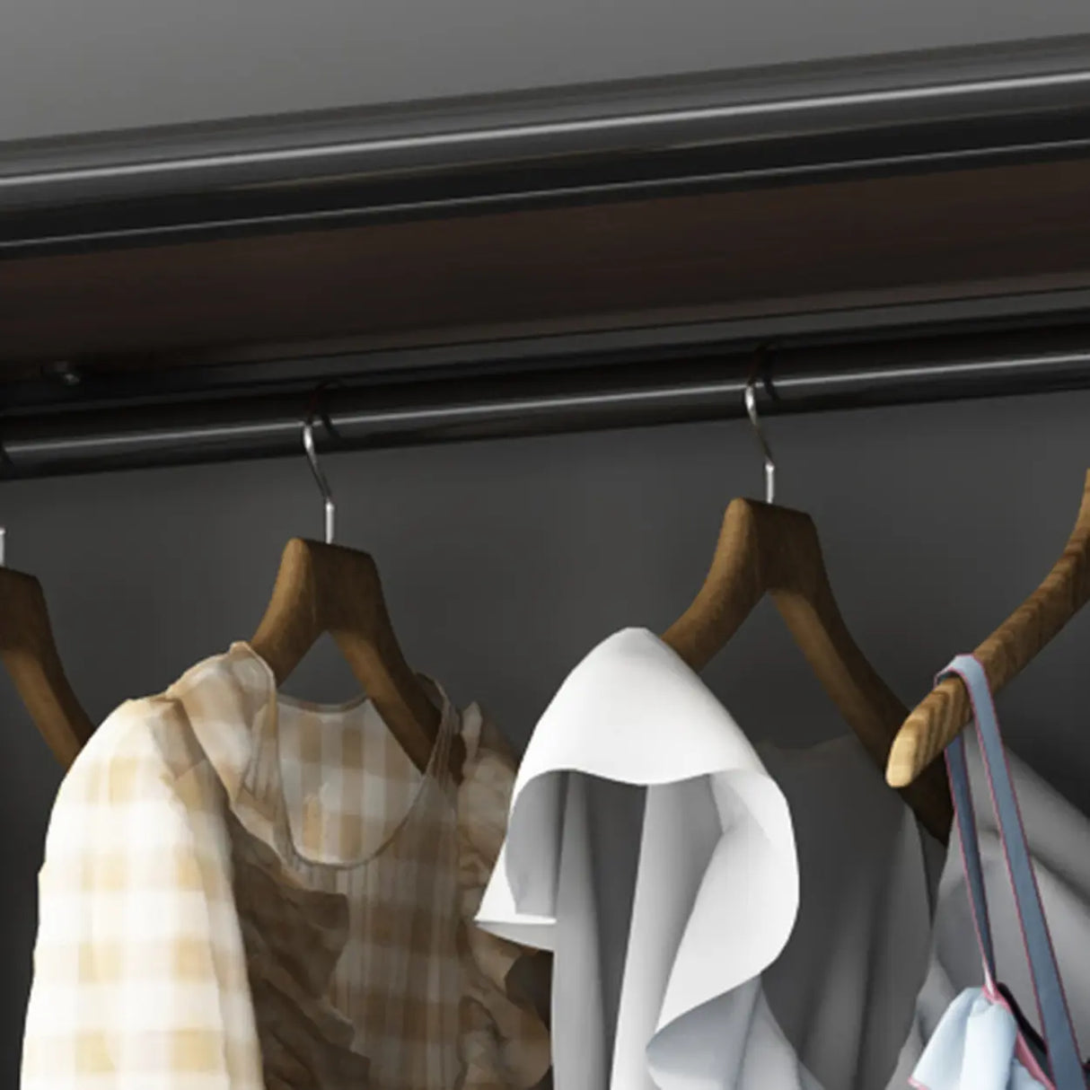 Open Wardrobe Black Metal Frame Coat Rack with Shelves Image - 6