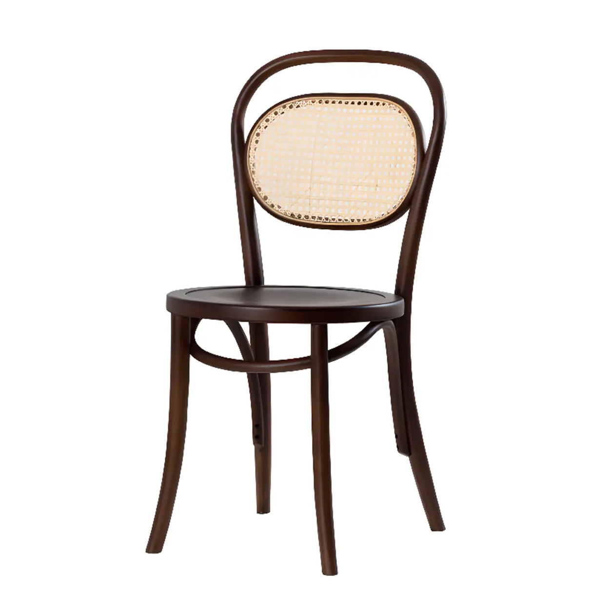 Open Wove Back Round Wood Dining Chair Dark Walnut Image - 6