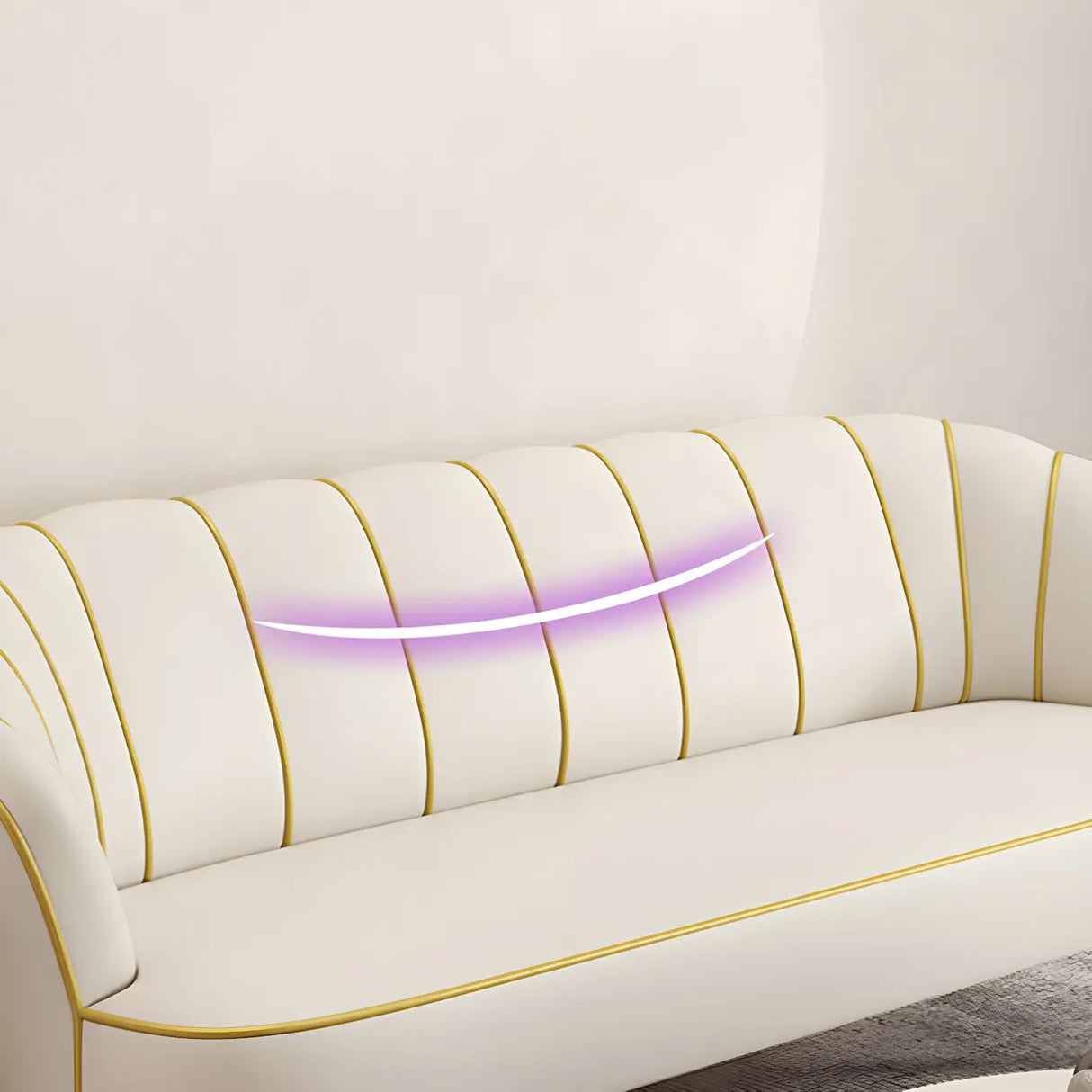 Orange-Beige Leather Sewn Pillow Back Sloped Arms Sofa Image - 11